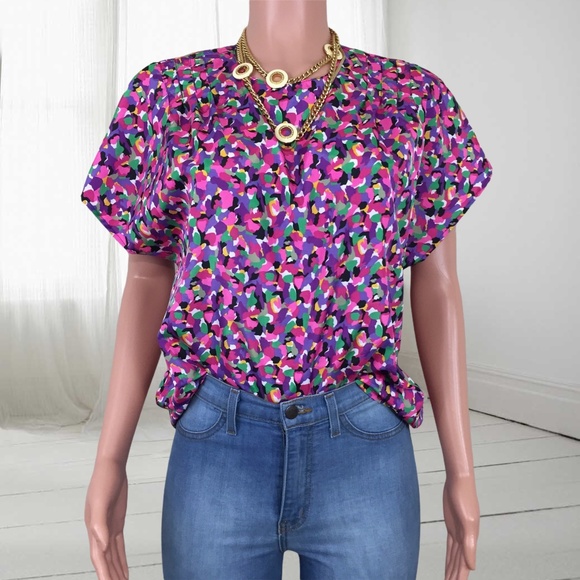 Vintage Tops - Vintage Notations Pink Purple Paint Effect Shirt